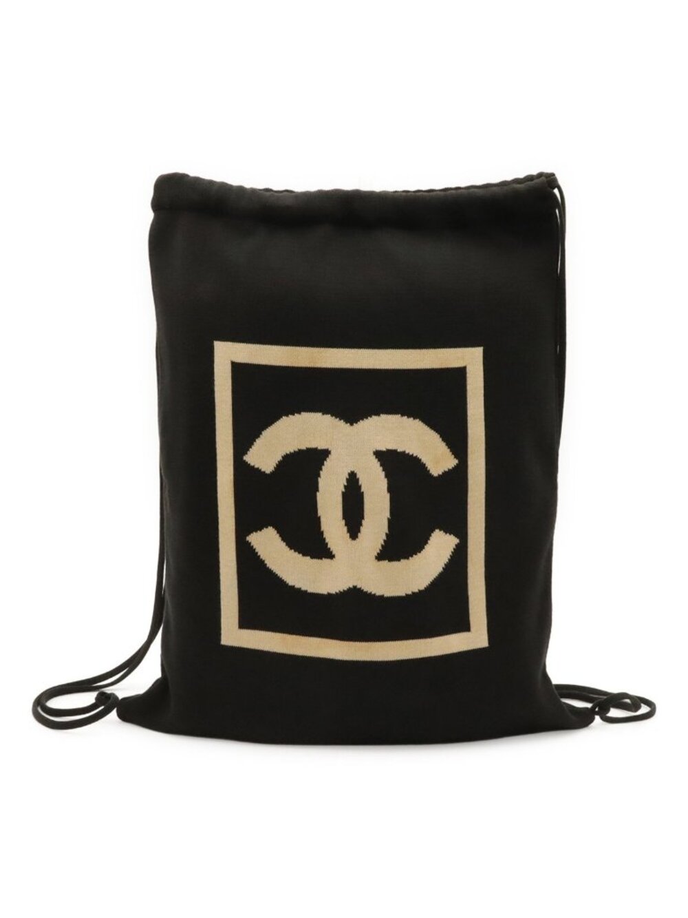Chanel Sports Line CC Logo Nap Backpack Drawstring Cotton Black Beige